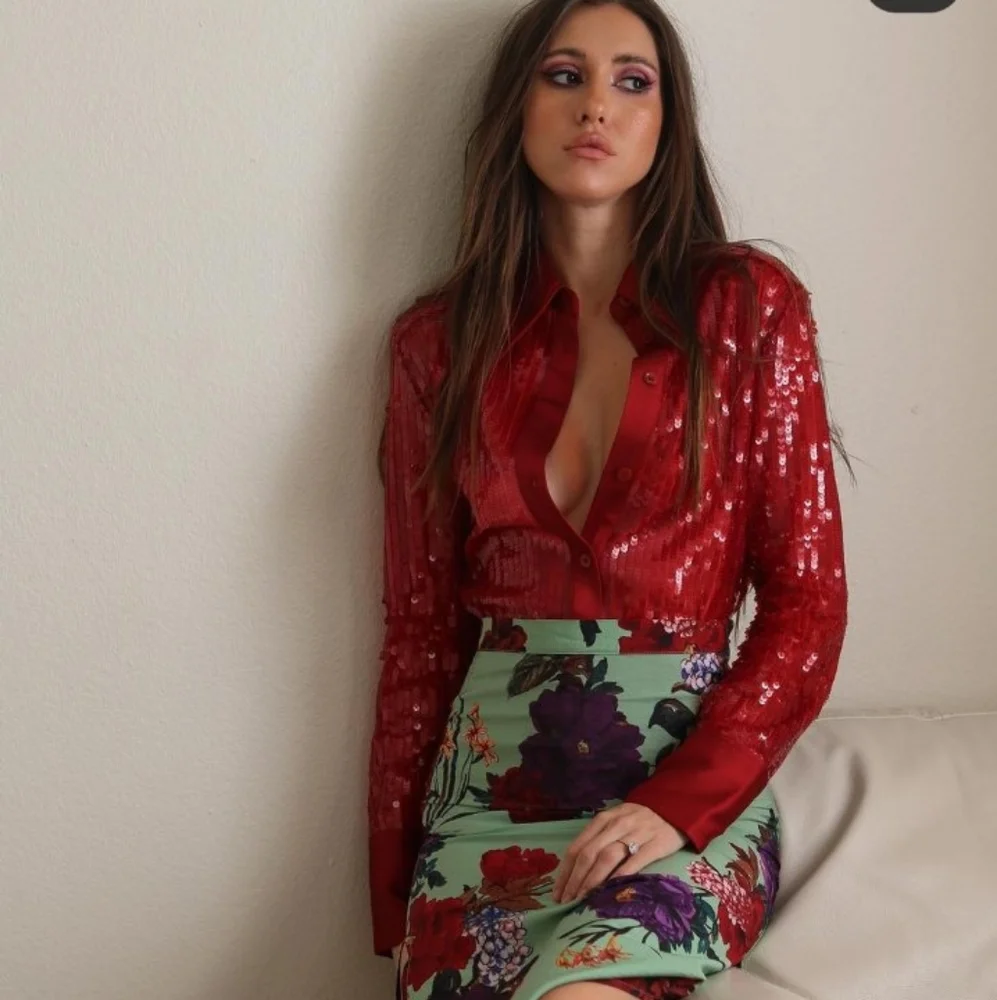 Zara Sequin Red Shirt Size S NWT